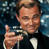 Leonardo DiCaprio as the Great Gatsby raising his glass